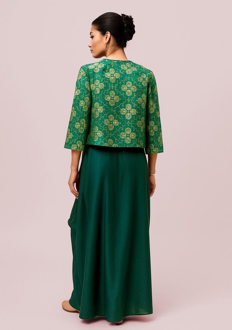 Sea Green Embroidered  Georgette Lehenga Set - Indya