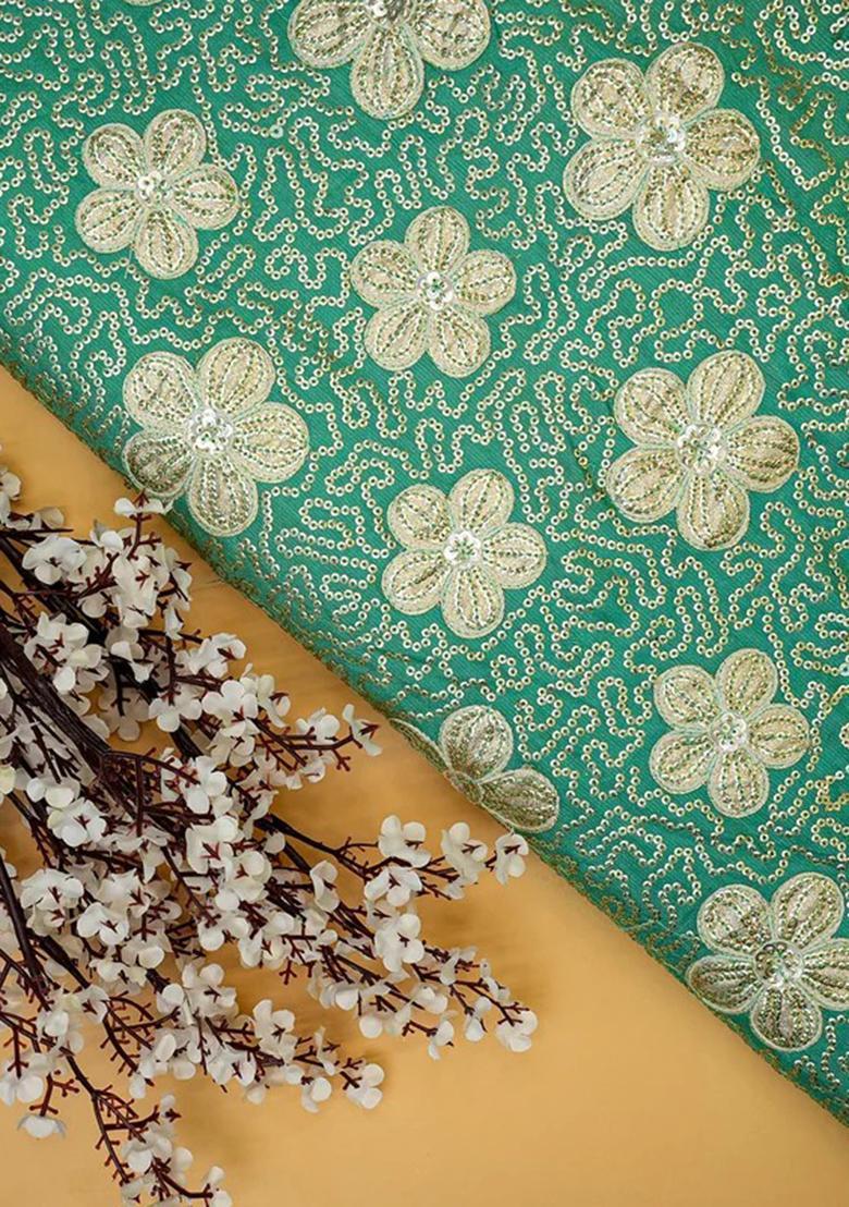 Sea Green Embroidered  Georgette Lehenga Set - Indya