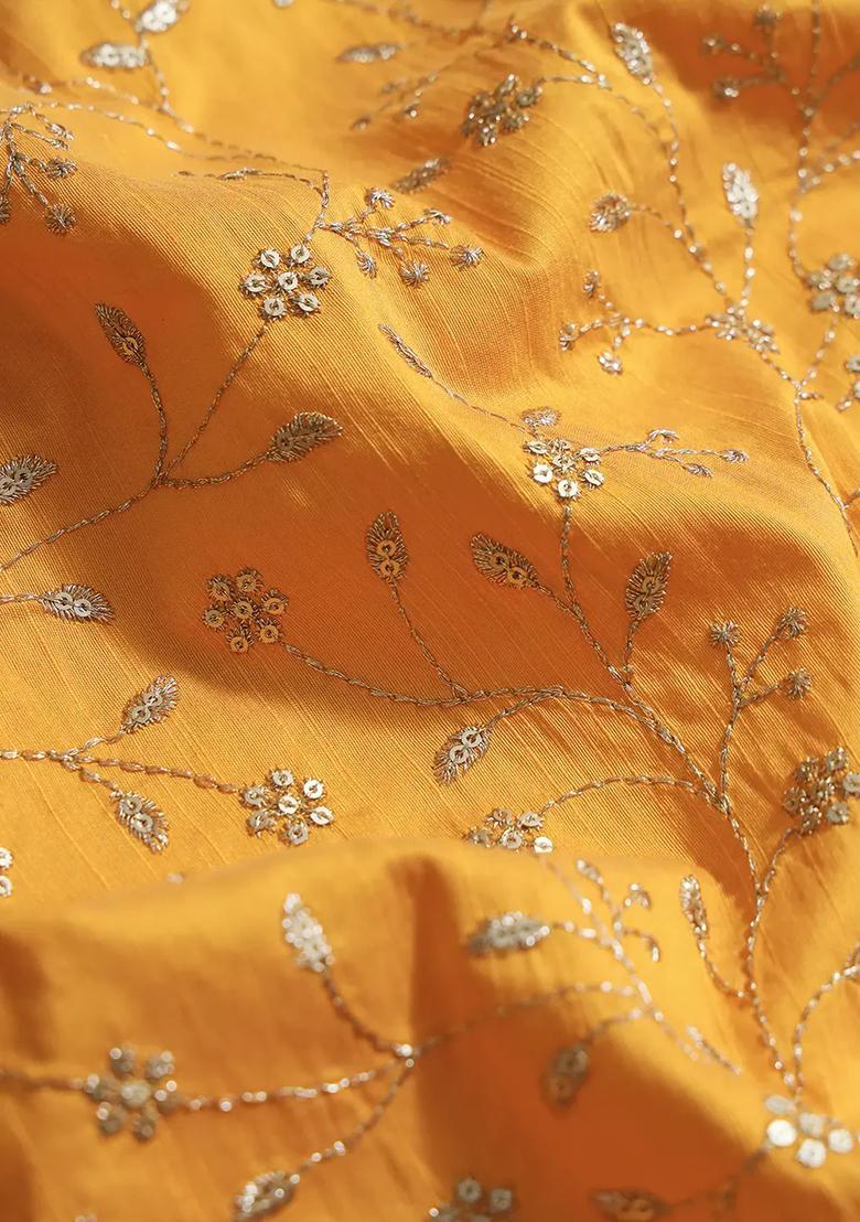 Yellow Sequin Embroidered Raw Silk Blend Lehenga Set - Indya
