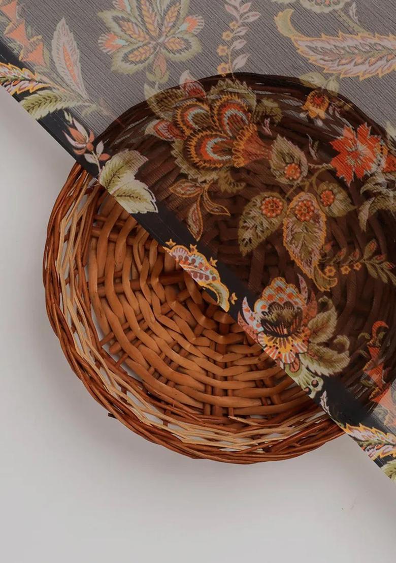 Brown Printed Chiffon Lehenga Set - Indya