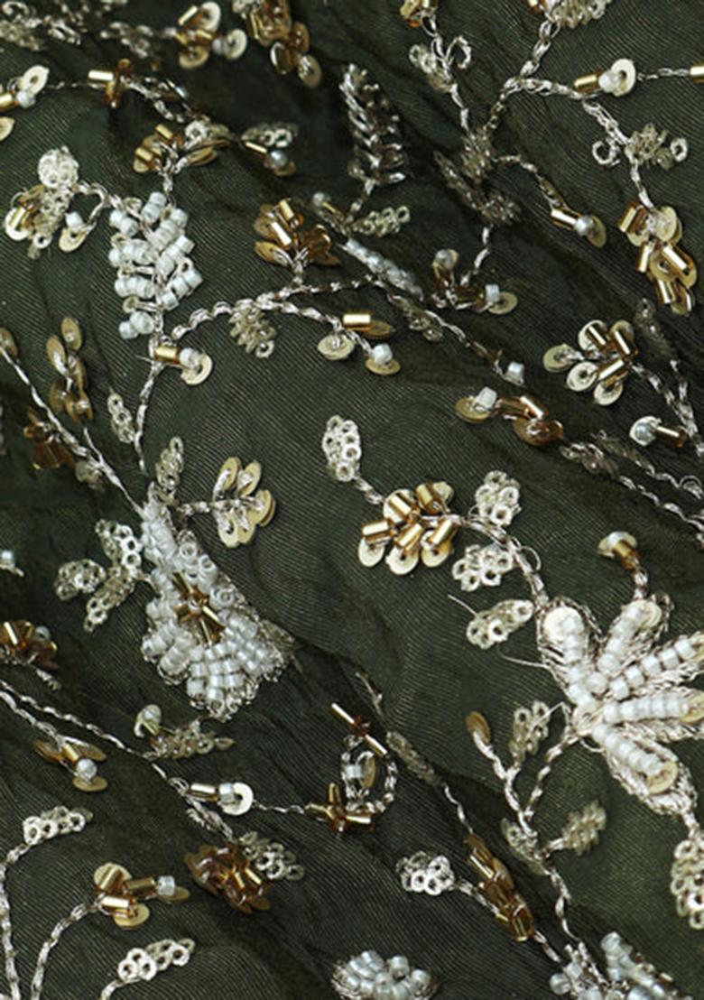 Green Embroidered Georgette Lehenga Set - Indya