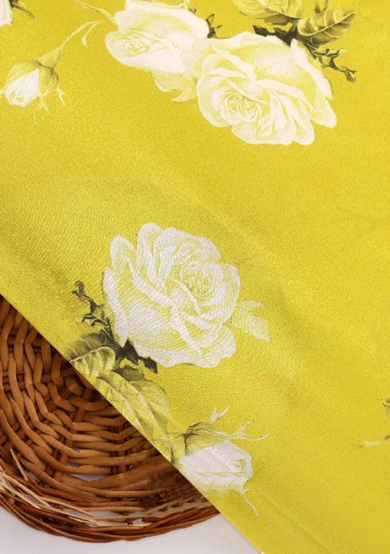 Yellow Printed Silk Blend Lehenga Set - Indya