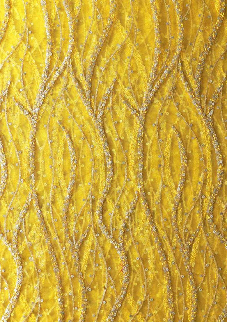 Yellow Sequin Embroidered Blouse Georgette Pre Draped Saree Set - Indya