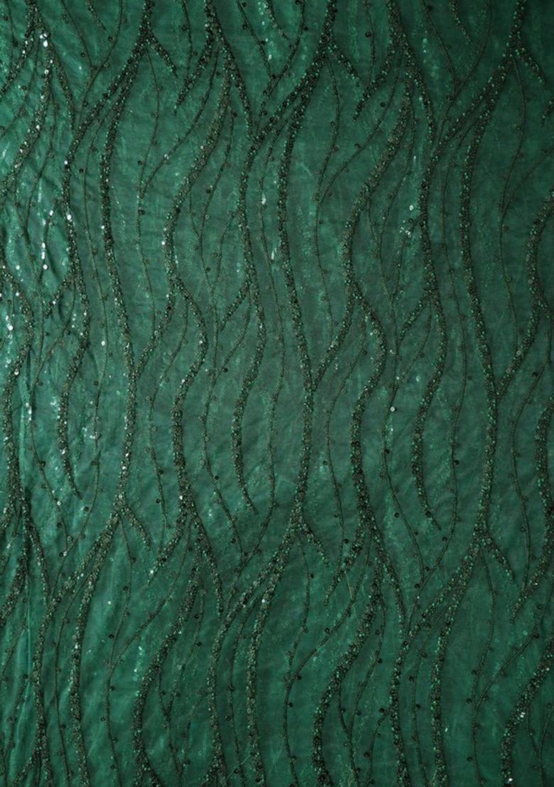 Green Sequin Embroidered Blouse Georgette Pre Draped Saree Set - Indya