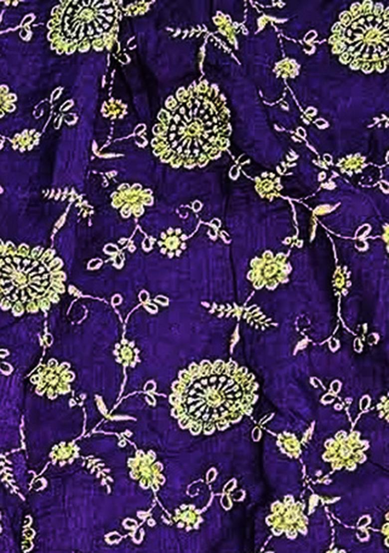 Purple Embroidered Georgette Pre Draped Saree Set - Indya