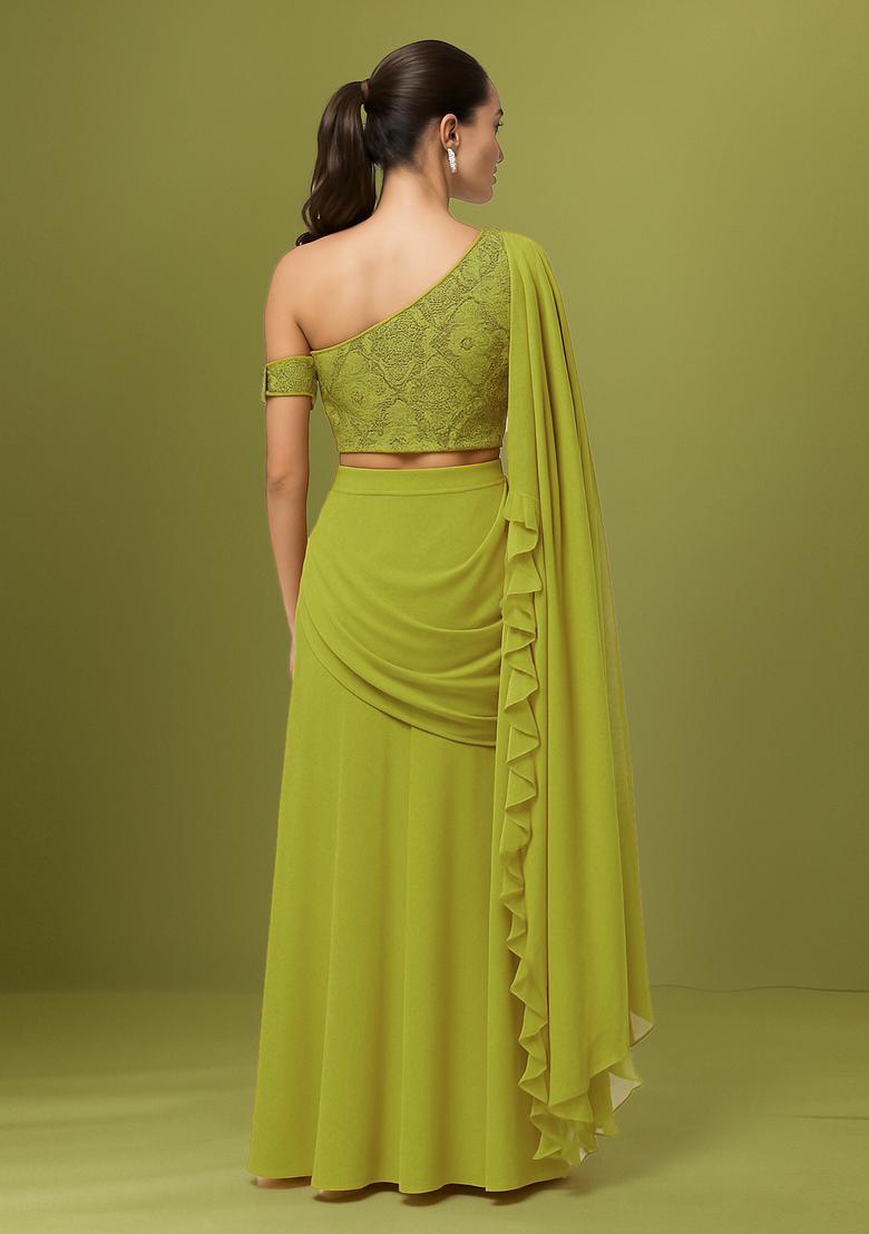 Yellow Embellished Net Fusion Set - Indya
