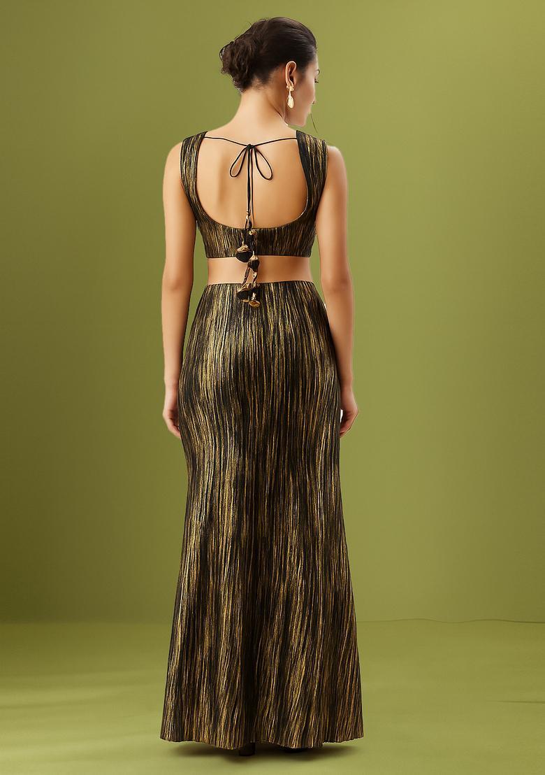 Gold Embellished Net Fusion Set - Indya