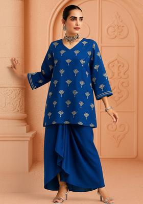Navy Blue Embroidered Georgette Fusion Set