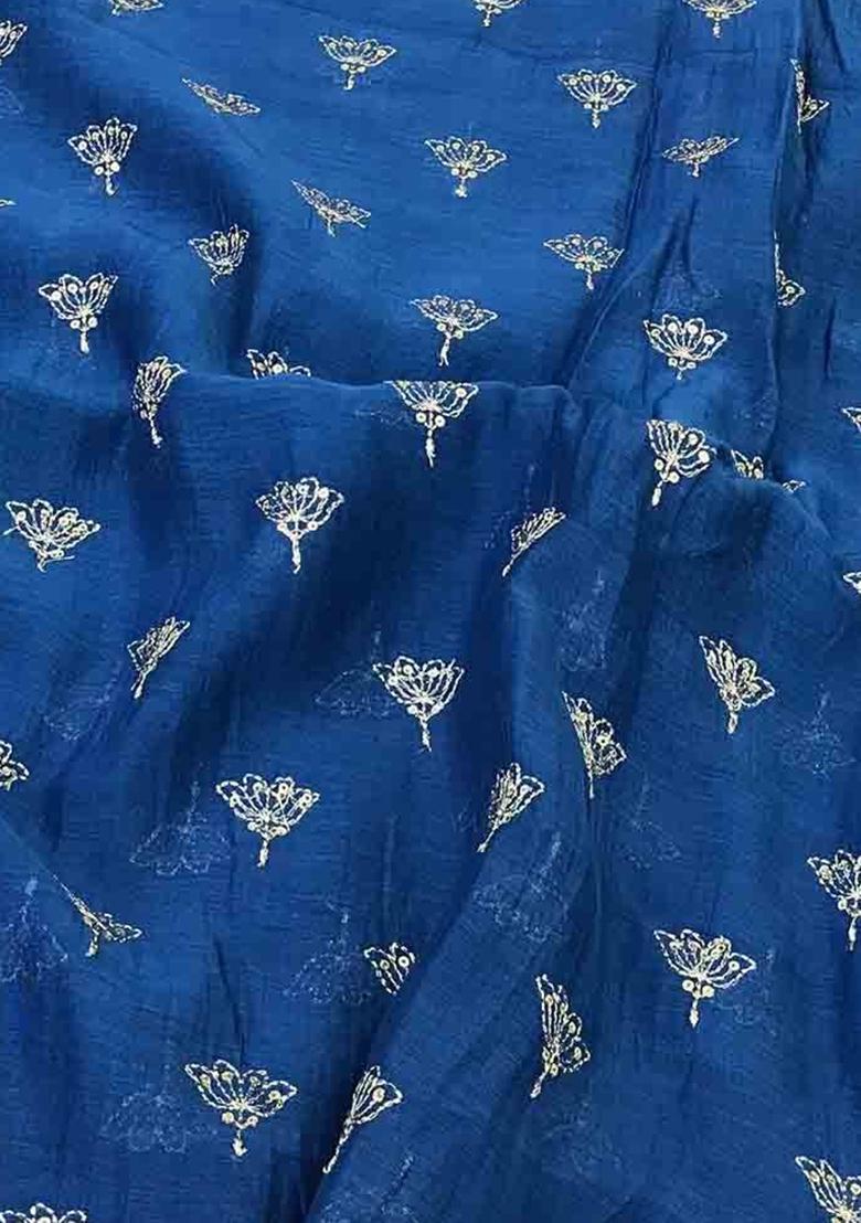 Navy Blue Embroidered Georgette Fusion Set - Indya