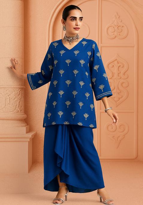 Navy Blue Embroidered Georgette Fusion Set