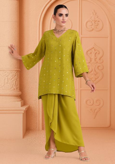 Henna Green Embroidered Georgette Fusion Set