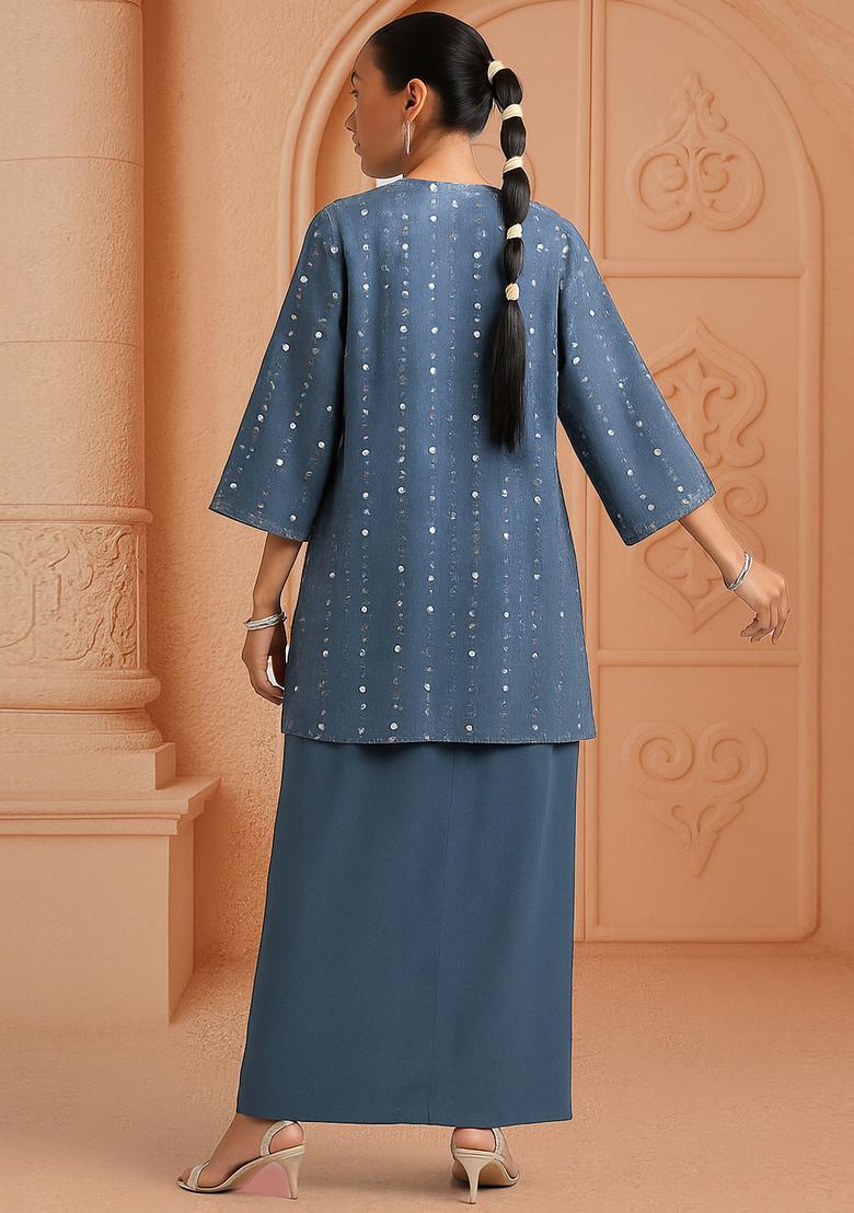 Blue Embroidered Georgette Fusion Set - Indya