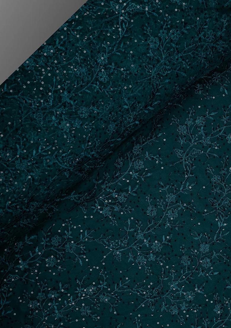 Dark Turquoise Embroidered Blouse Georgette Pre Draped Saree Set - Indya