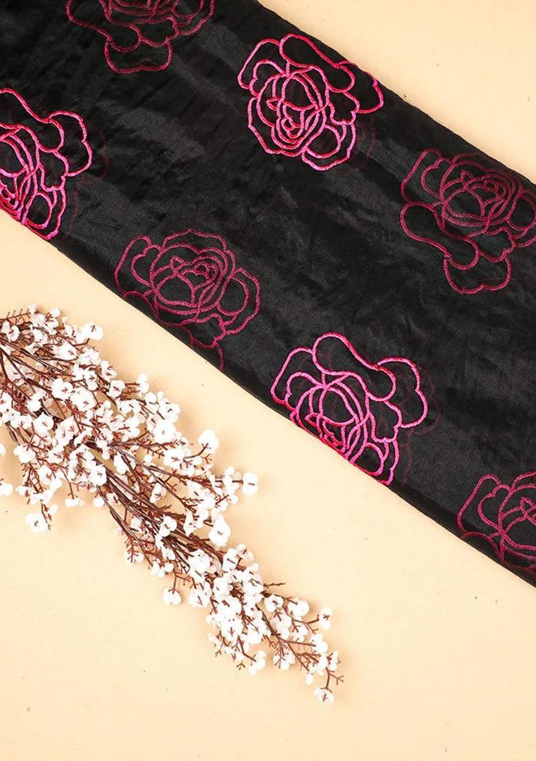 Black Threadwork Organza Lehenga Set - Indya