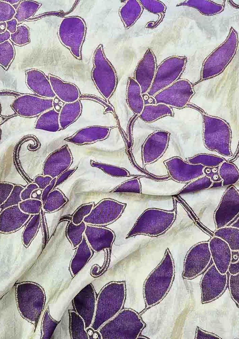 Beige Embroidered Tissue Fusion Set - Indya