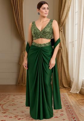 Green Sequin Georgette Fusion Set