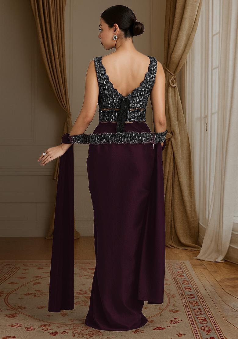 Black Embellished Georgette Fusion Set - Indya