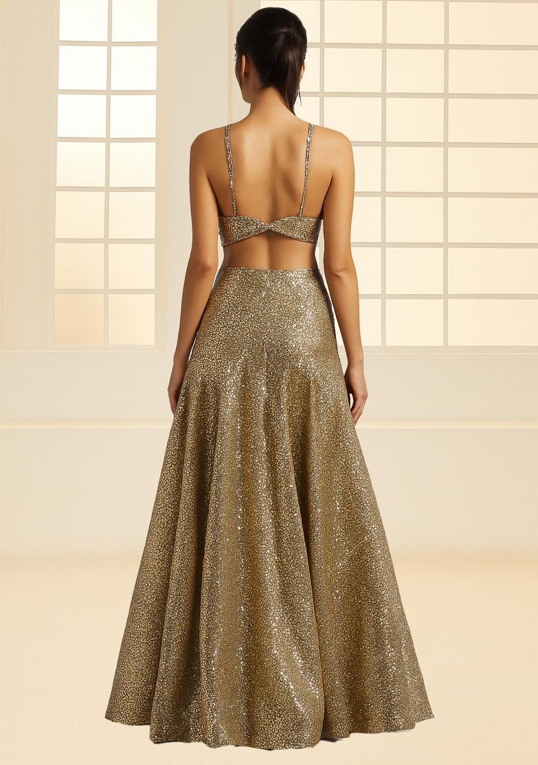 Rose Gold Sequin Embroidered Georgette Fusion Set - Indya