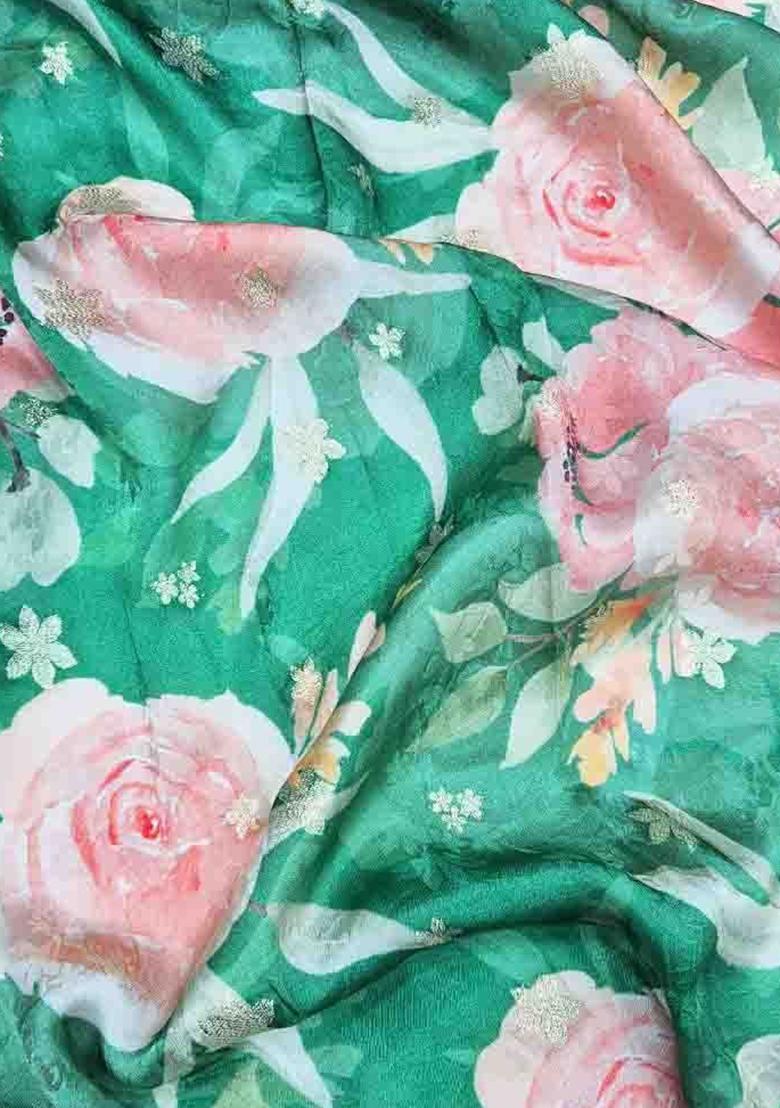 Green Printed Satin Fusion Set - Indya