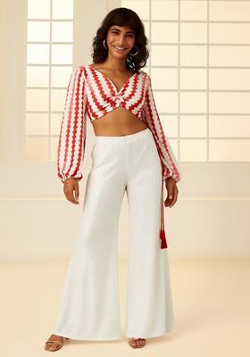 White Printed Chanderi Fusion Set