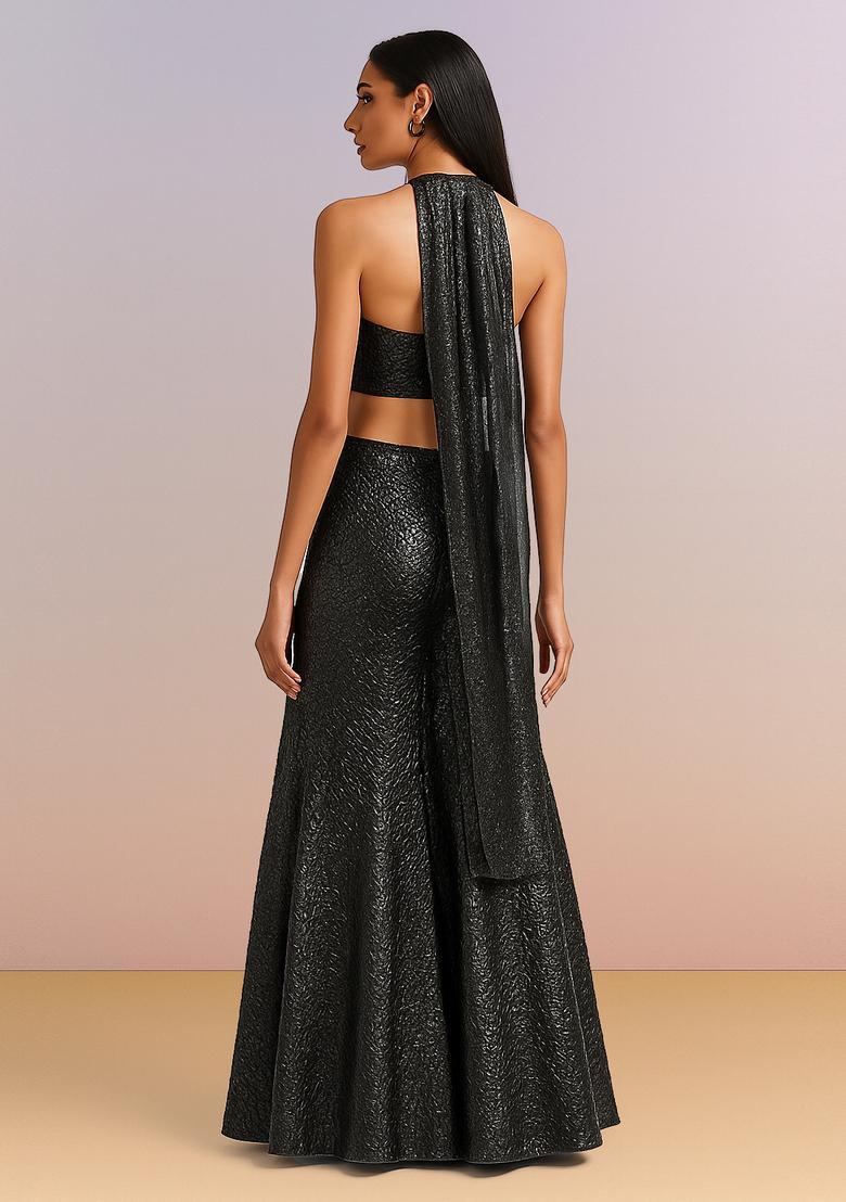 Black Solid Chiffon Lehenga Set - Indya