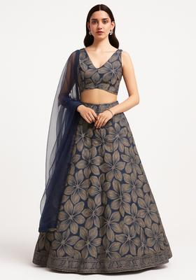 Blue Beads And Sequins Net Lehenga Set