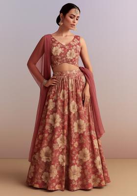 Dusty Pink Printed Pure Cotton Lehenga Set