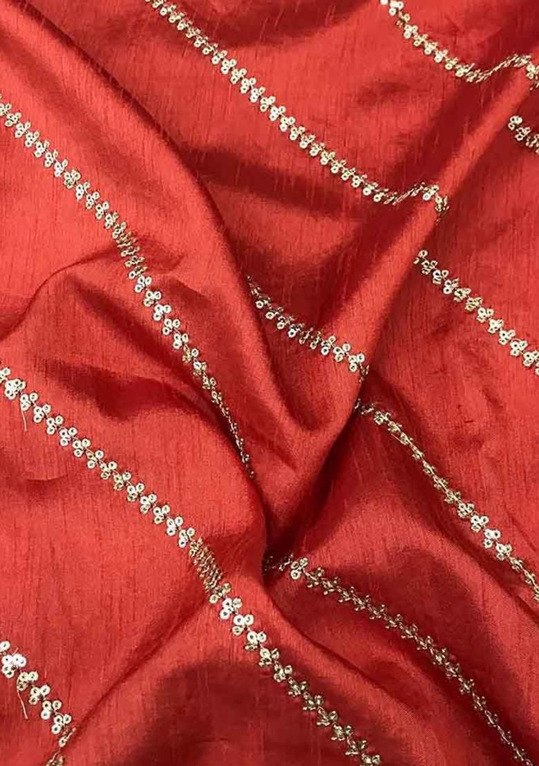 Red Embroidered Silk Blend Lehenga Set - Indya