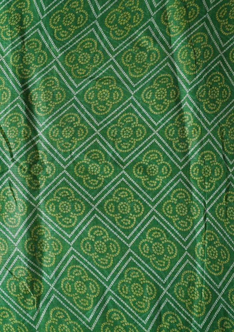 Green Printed Kota Doria Lehenga Set - Indya