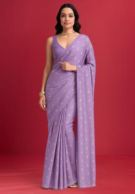 Lavender Sequin Embroidered Tissue Pre Draped Saree Set
