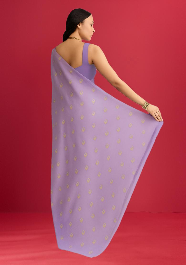 Lavender Sequin Embroidered Tissue Pre Draped Saree Set - Indya