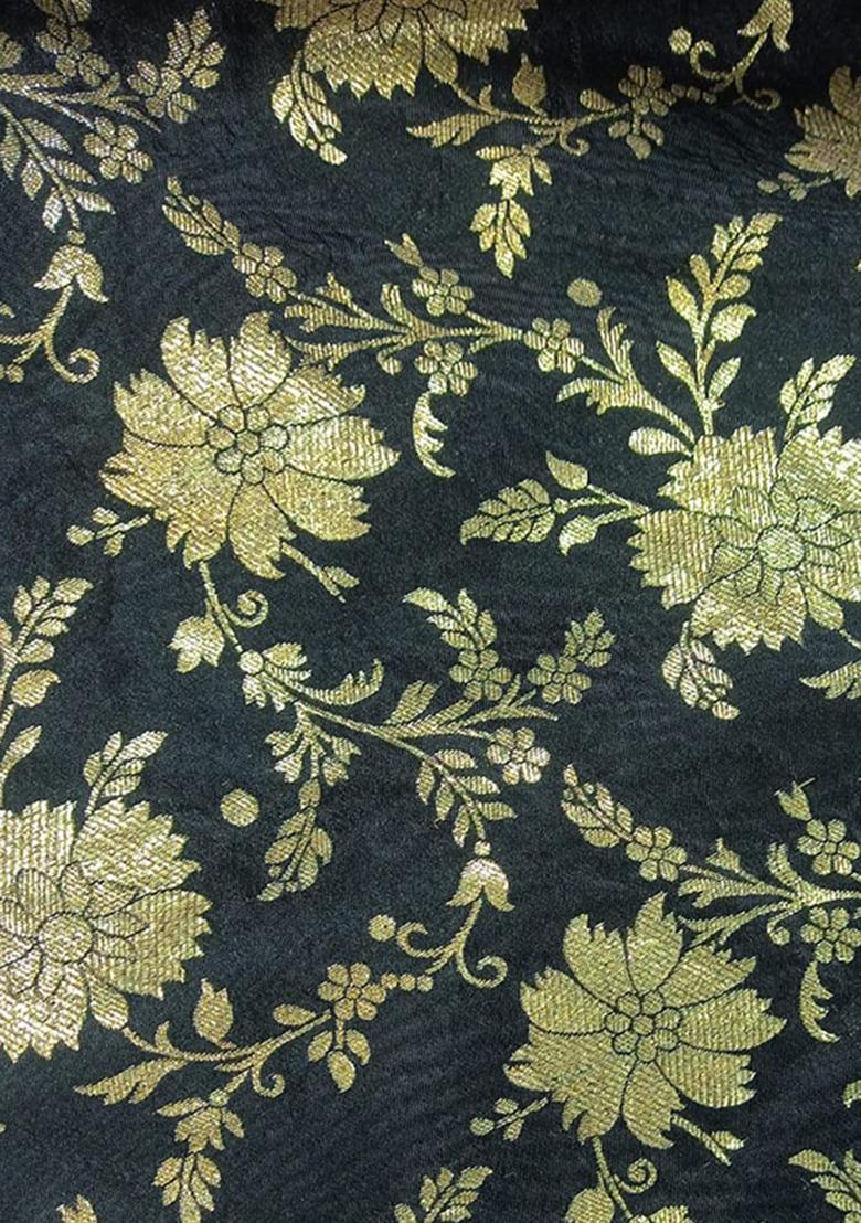 Black Brocade Pre Draped Saree Set - Indya