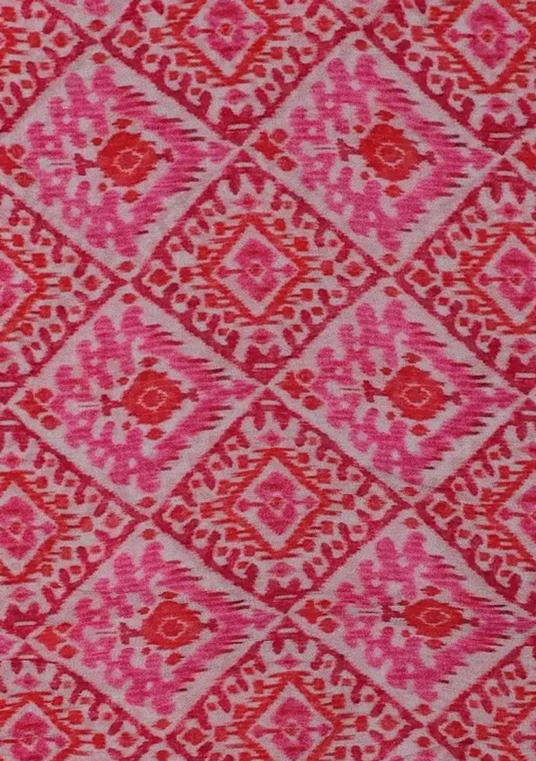 Pink Printed Georgette Lehenga Set - Indya