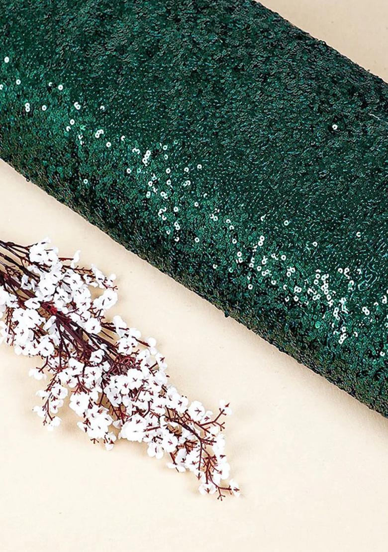 Green Sequin Net Lehenga Set - Indya
