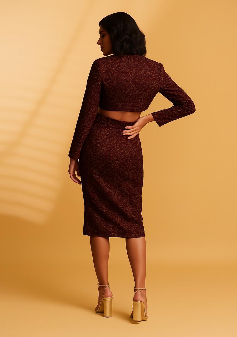 Maroon Brocade Co-Ord Set - Indya