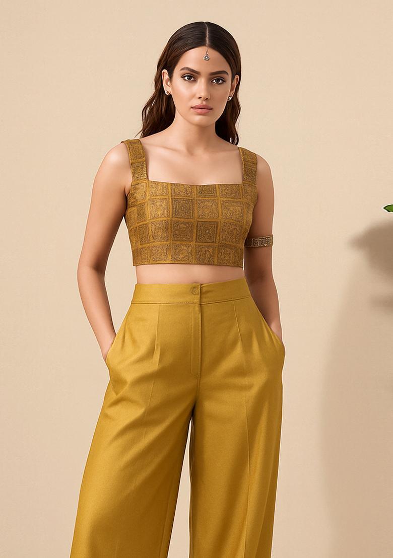 Yellow Brocade Co-Ord Set - Indya