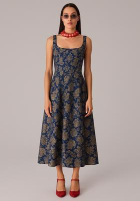 Blue Brocade Dress
