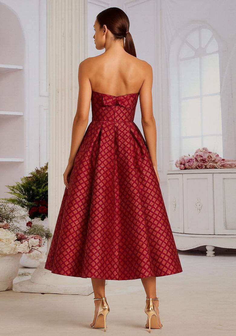 Magenta Pink Brocade Dress - Indya