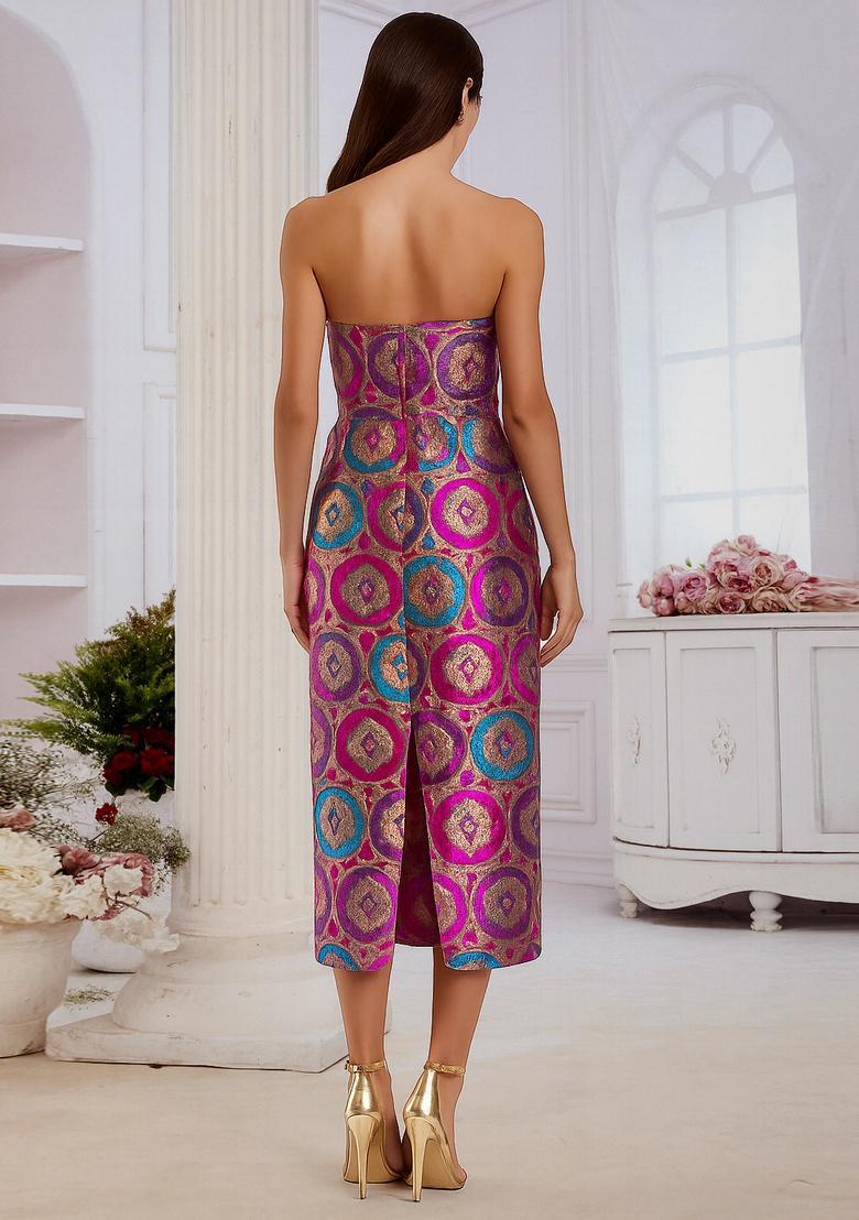 Multicolor Brocade Dress - Indya