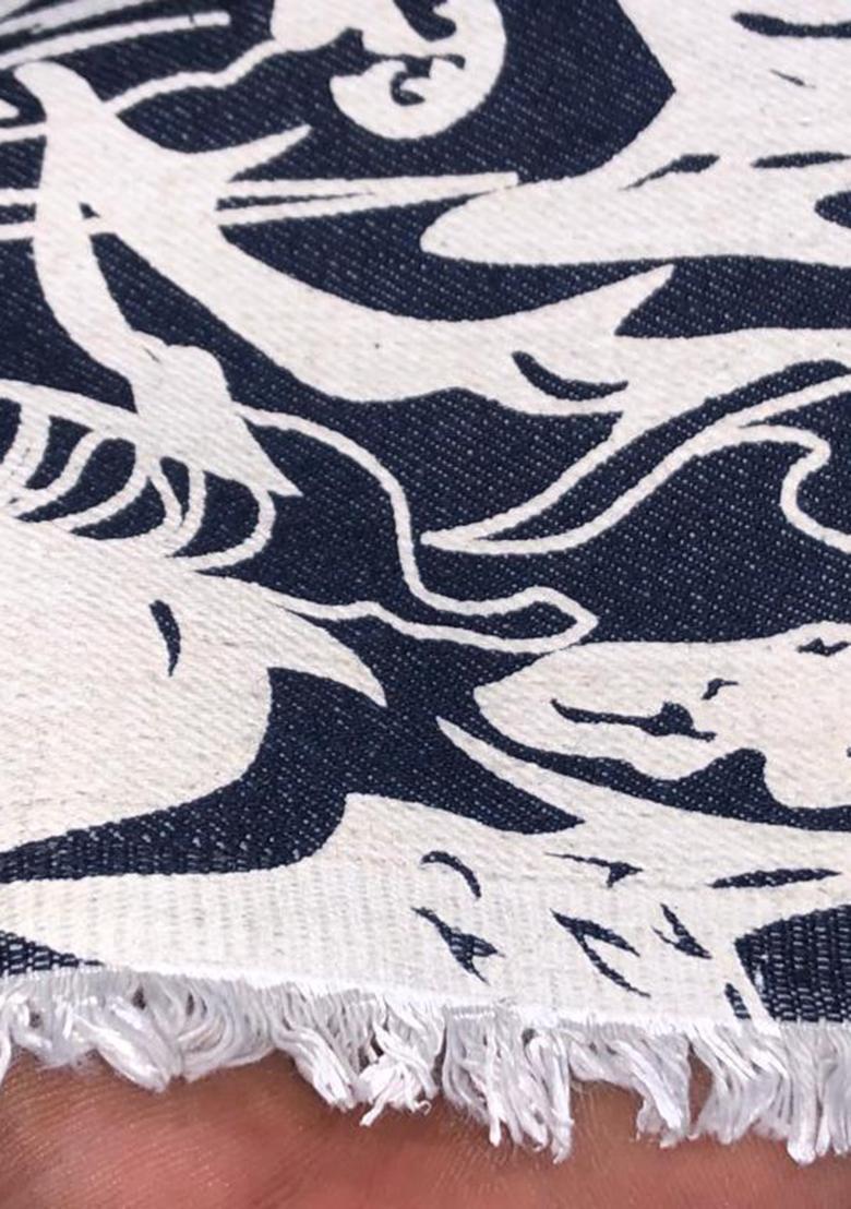 Blue Printed Cotton Denim Dress - Indya