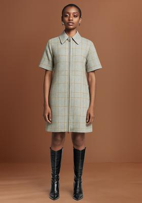 Grey Foil Print Cotton Denim Dress