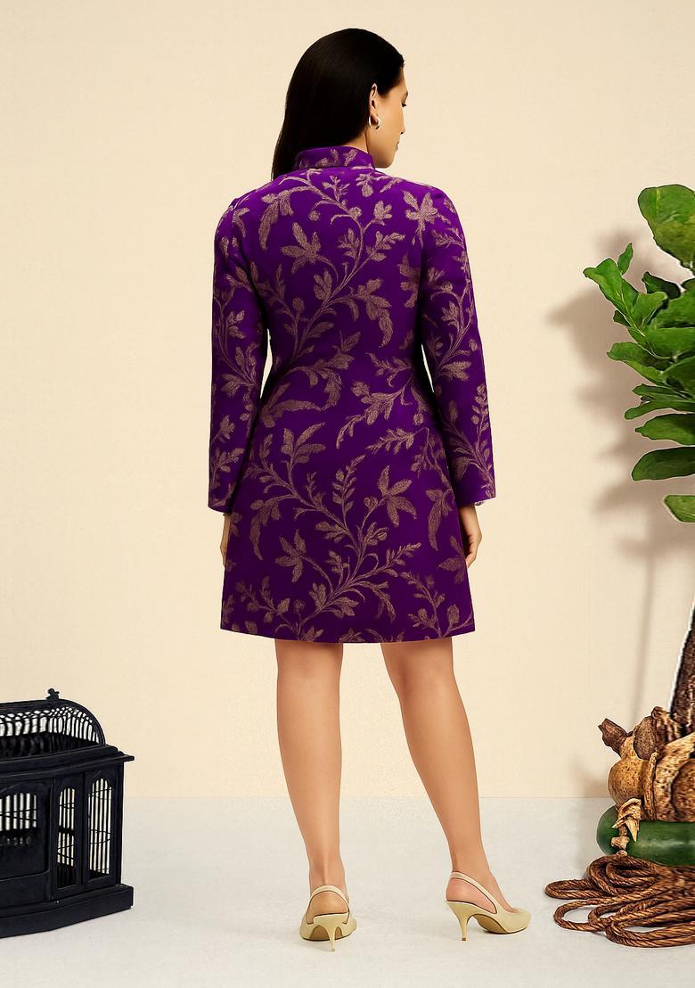 Purple Brocade Dress - Indya