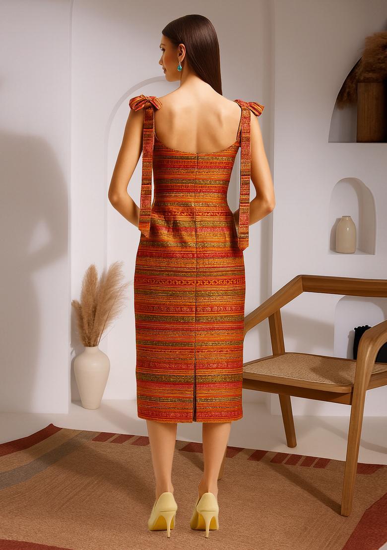 Multicolor Brocade Dress - Indya
