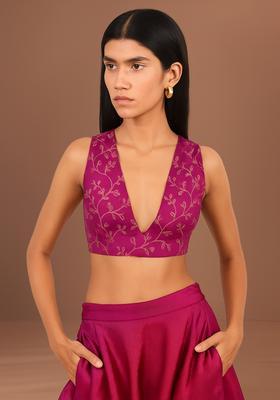 Pink Brocade Crop Top