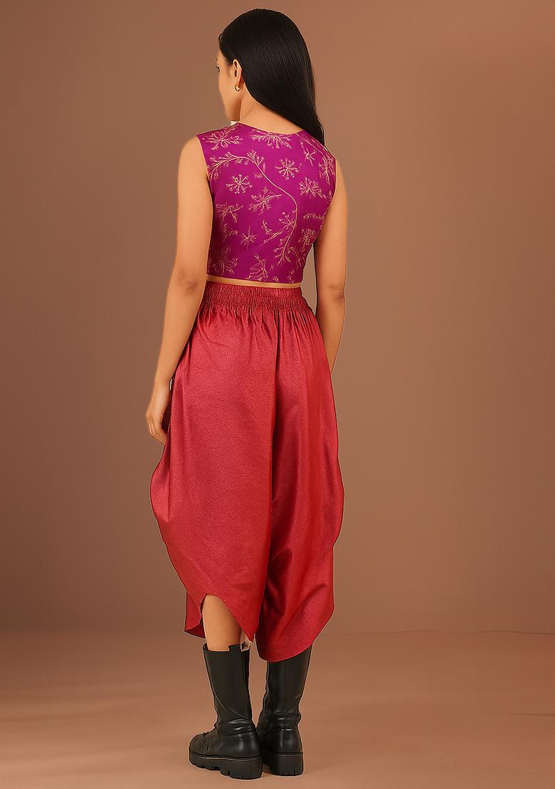 Pink Brocade Crop Top - Indya