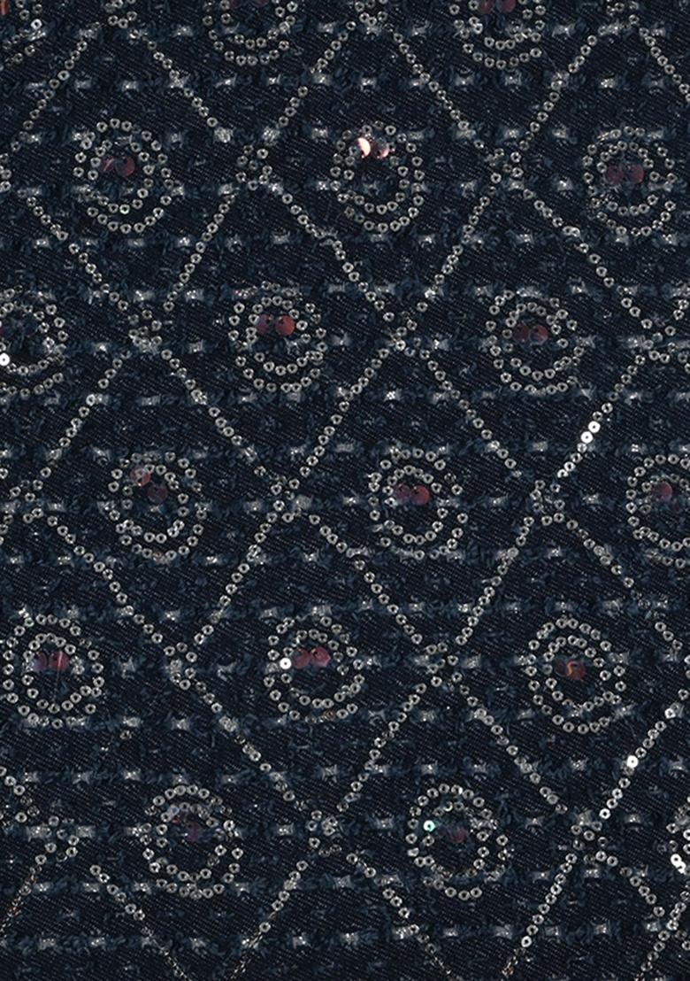 Dark Blue Sequin Denim Shirt - Indya