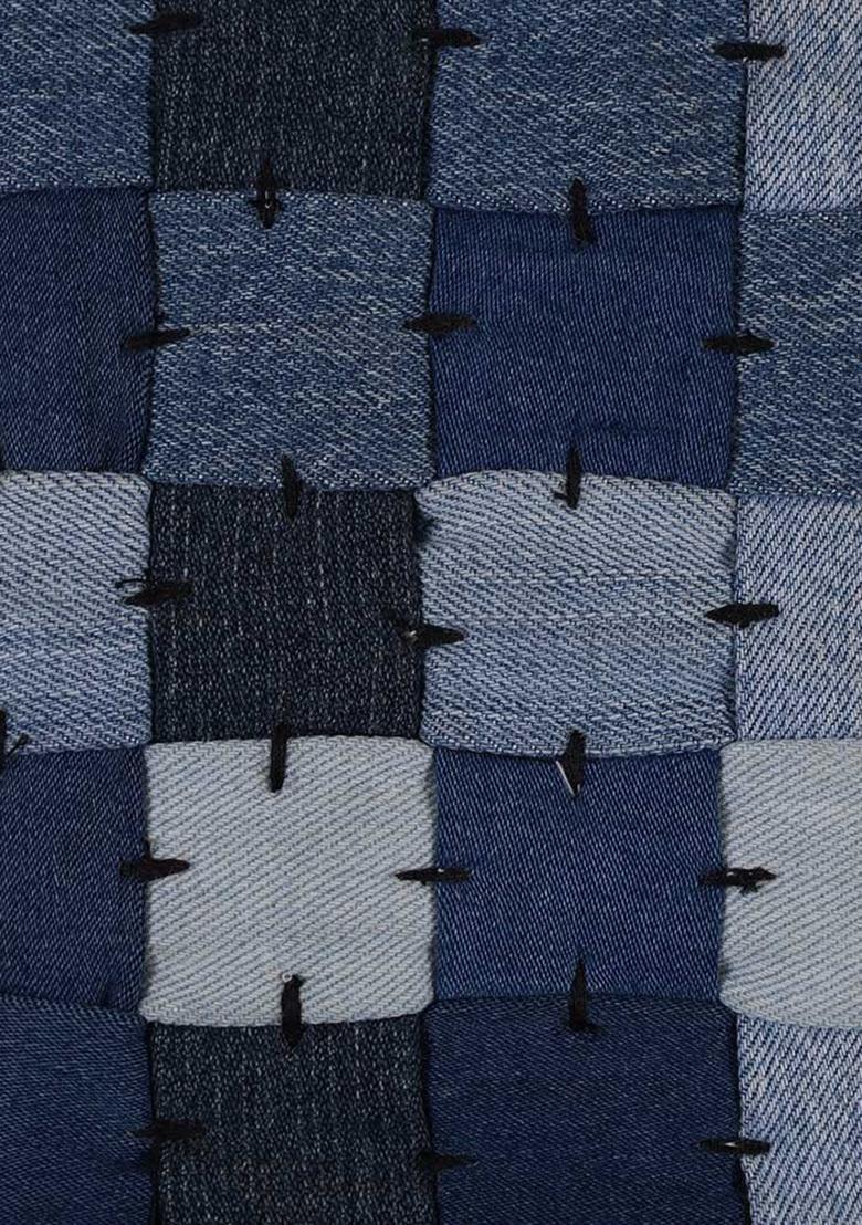 Blue Patchwork Cotton Denim Waistcoat - Indya