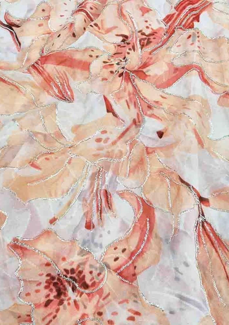 Peach Printed Organza Lehenga Set - Indya