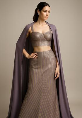 Gold Foil Printed Knit Lehenga Set