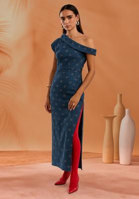 Blue Sequin Cotton Denim Dress